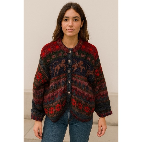 Siochain x Vintage Handloomed in Ireland Cheetah Fuzzy Mohair Cardigan - Picture 1 of 10